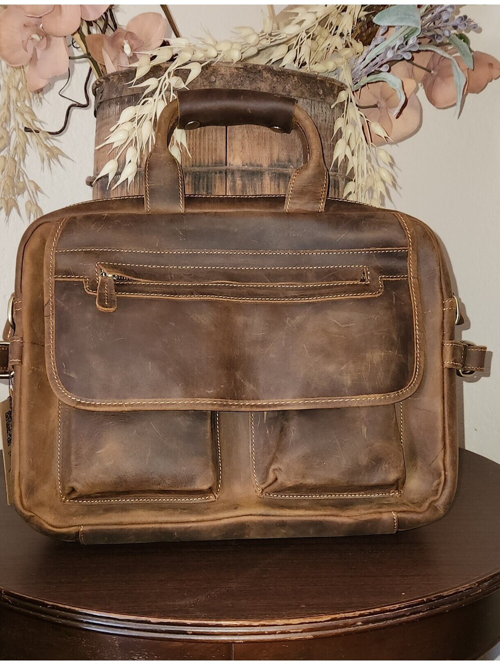 Leather Laptop Briefcase Messenger Bag New Kattee